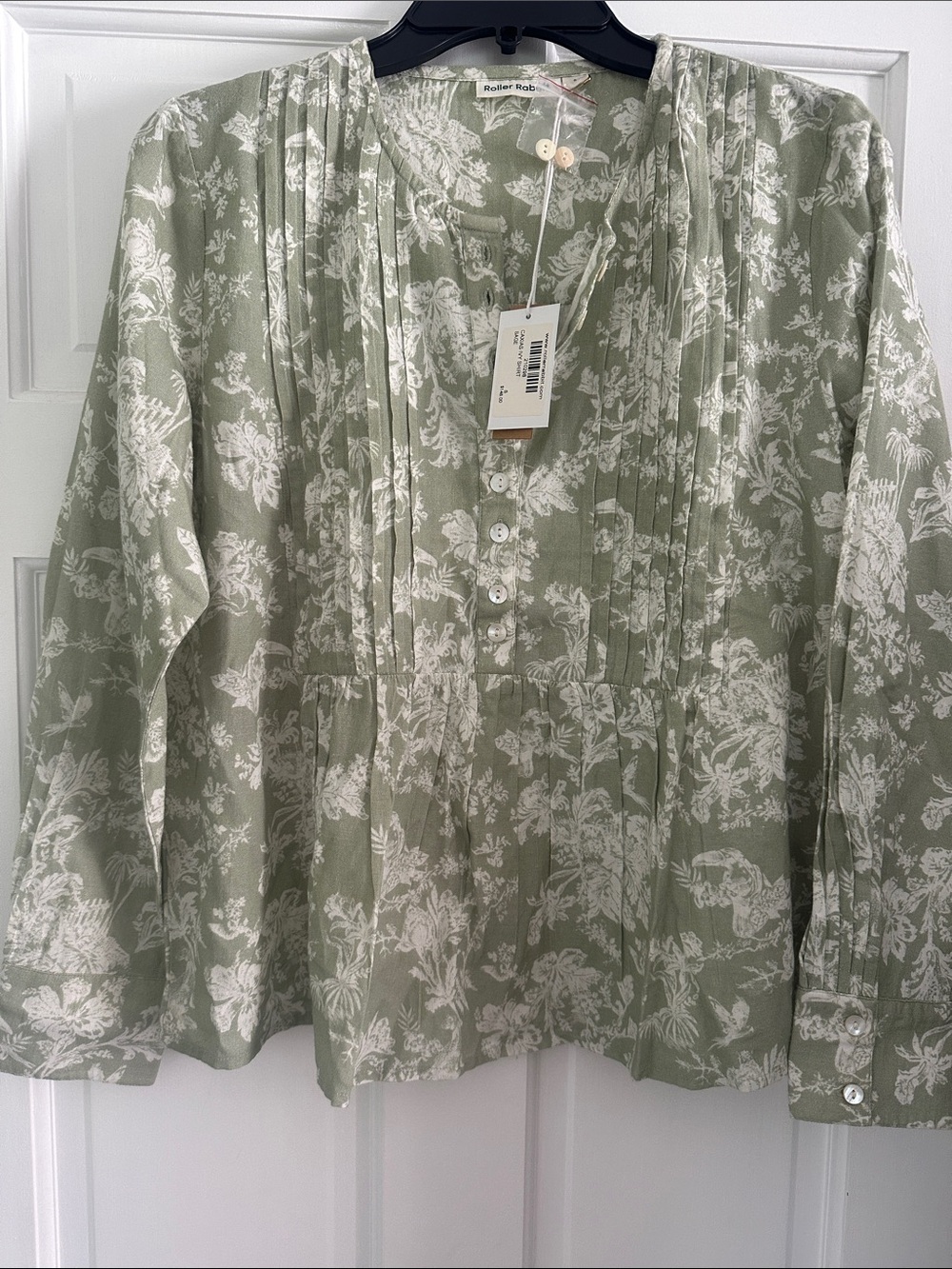 Roller Rabbit Ivy Green Pintuck Button-Down Shirt 100% Cotton NWT SZ SMALL